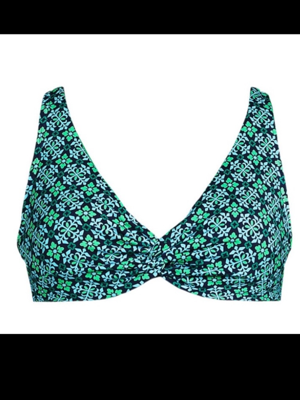 Lands’ End Twist Front Underwire Bikini Swimsuit Top Navy, teal, green Sz 10 NWT
